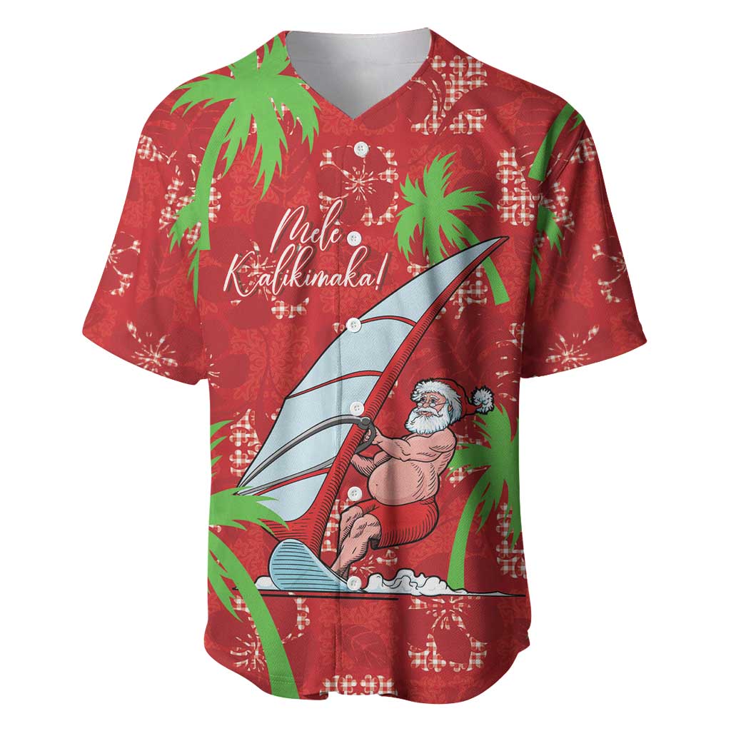 Aloha Hawaii Christmas Baseball Jersey Mele Kalikimaka Windsurfing Santa Palaka Quilt Motifs - Polynesian Pride