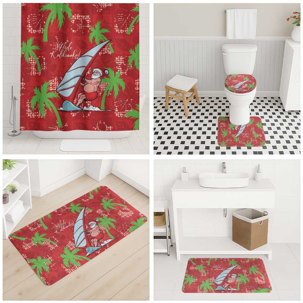 Aloha Hawaii Christmas Bathroom Set Mele Kalikimaka Windsurfing Santa Palaka Quilt Motifs - Polynesian Pride