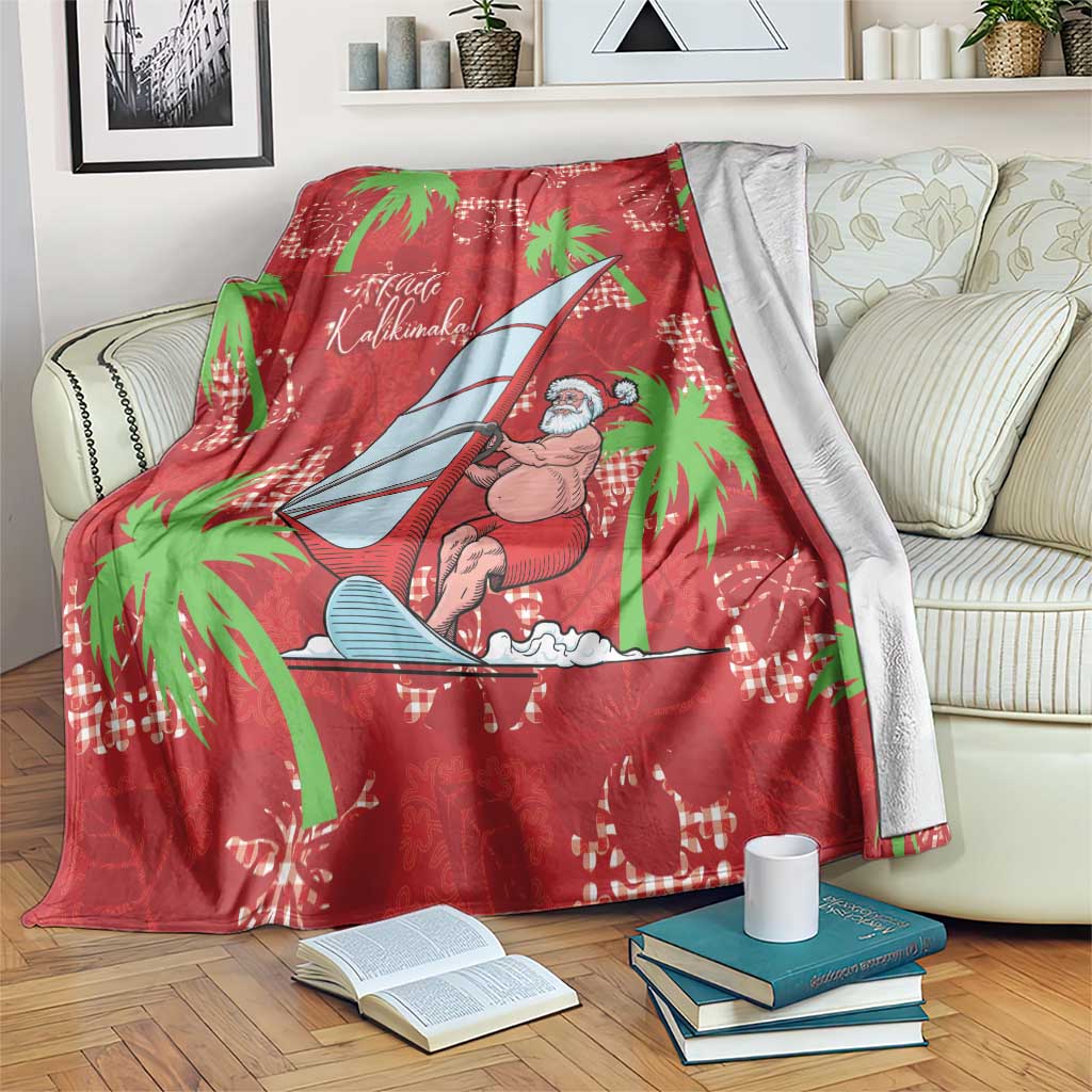 Aloha Hawaii Christmas Blanket Mele Kalikimaka Windsurfing Santa Palaka Quilt Motifs - Polynesian Pride