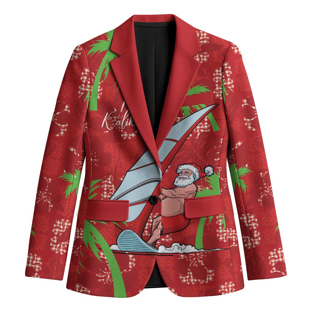 Aloha Hawaii Christmas Blazer Mele Kalikimaka Windsurfing Santa Palaka Quilt Motifs - Polynesian Pride