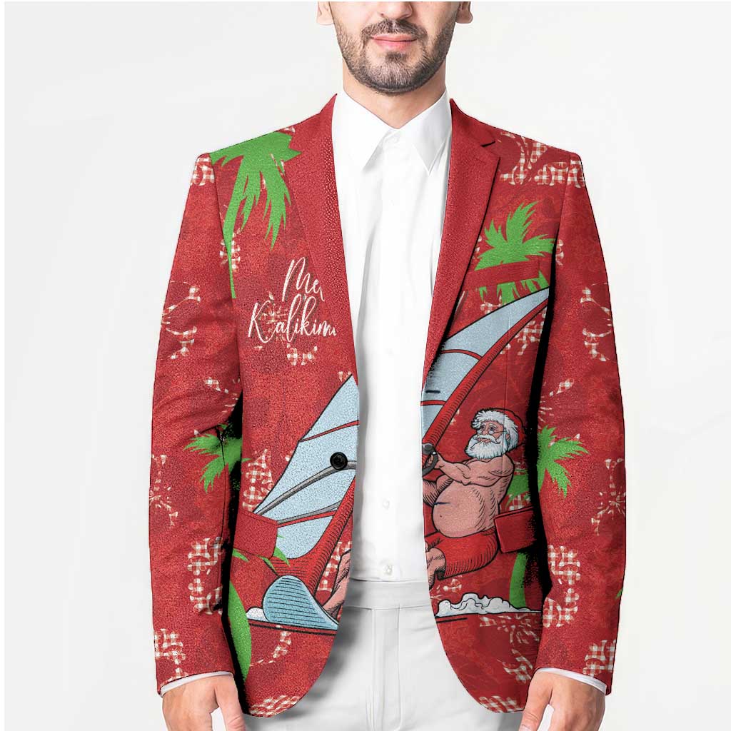 Aloha Hawaii Christmas Blazer Mele Kalikimaka Windsurfing Santa Palaka Quilt Motifs - Polynesian Pride