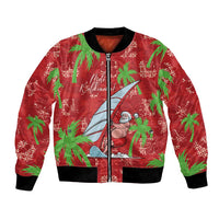 Aloha Hawaii Christmas Bomber Jacket Mele Kalikimaka Windsurfing Santa Palaka Quilt Motifs - Polynesian Pride