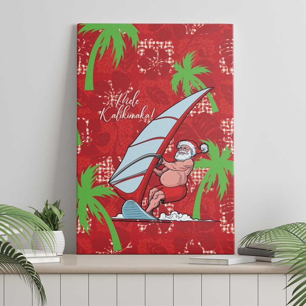 Aloha Hawaii Christmas Canvas Wall Art Mele Kalikimaka Windsurfing Santa Palaka Quilt Motifs - Polynesian Pride