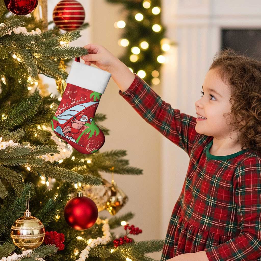 Aloha Hawaii Christmas Stocking Mele Kalikimaka Windsurfing Santa Palaka Quilt Motifs - Polynesian Pride