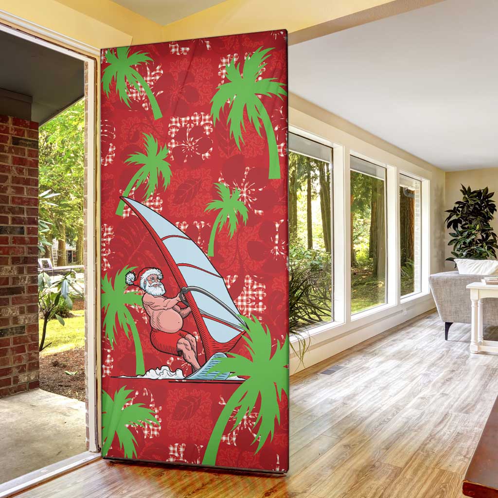 Aloha Hawaii Christmas Door Cover Mele Kalikimaka Windsurfing Santa Palaka Quilt Motifs - Polynesian Pride