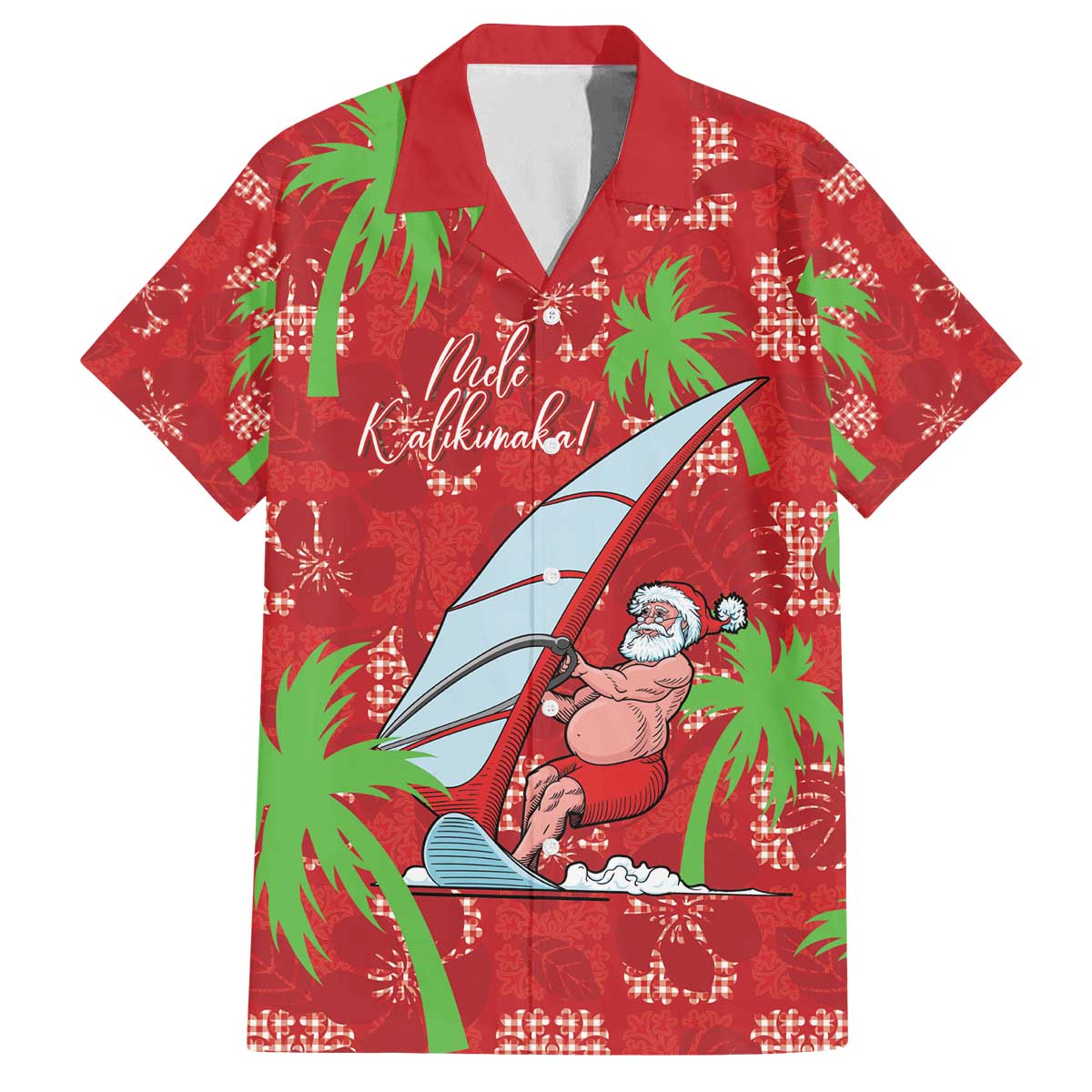 Aloha Hawaii Christmas Family Matching Off The Shoulder Long Sleeve Dress and Hawaiian Shirt Mele Kalikimaka Windsurfing Santa Palaka Quilt Motifs - Polynesian Pride