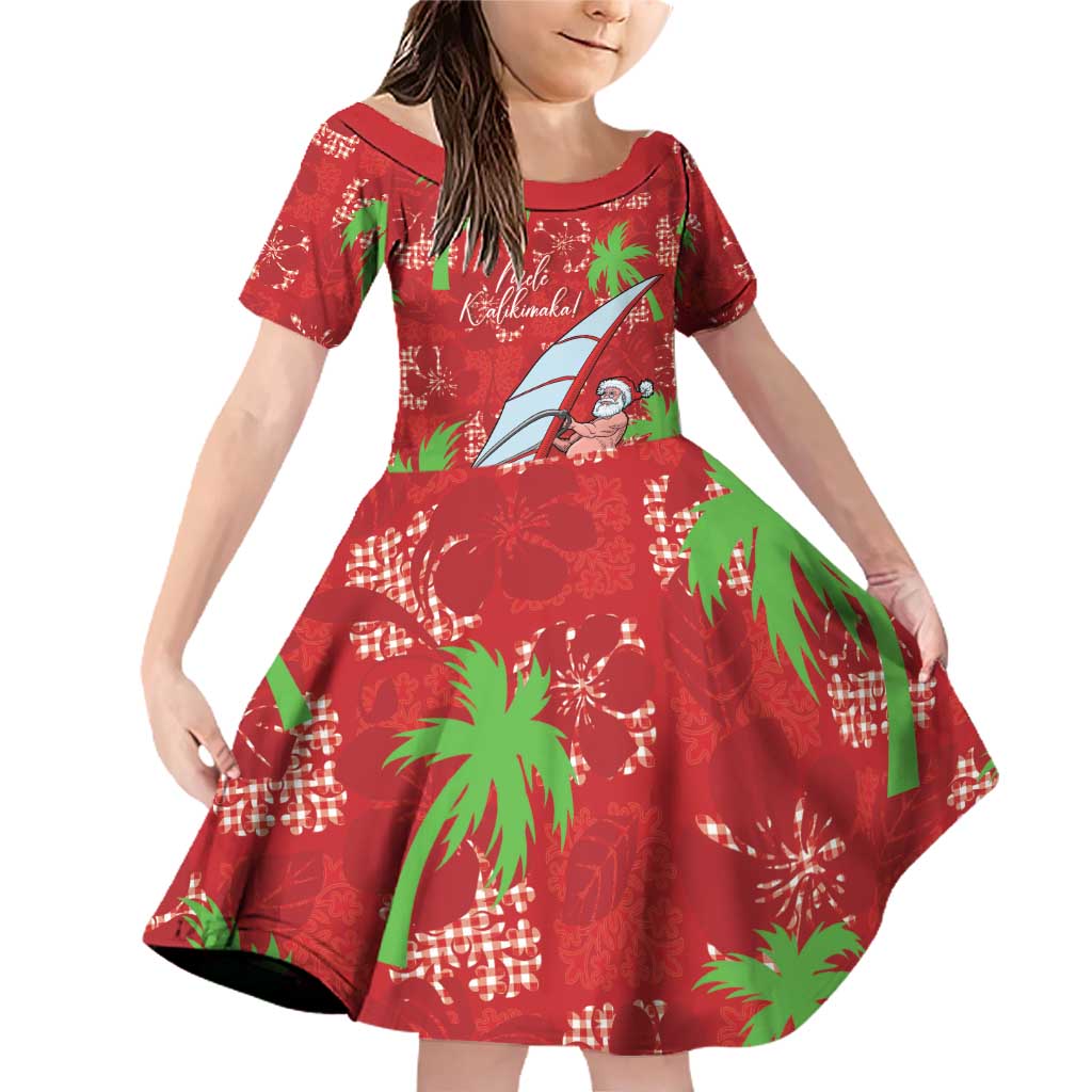 Aloha Hawaii Christmas Family Matching Off Shoulder Short Dress and Hawaiian Shirt Mele Kalikimaka Windsurfing Santa Palaka Quilt Motifs - Polynesian Pride