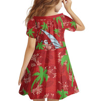Aloha Hawaii Christmas Family Matching Off Shoulder Short Dress and Hawaiian Shirt Mele Kalikimaka Windsurfing Santa Palaka Quilt Motifs - Polynesian Pride