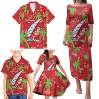 Aloha Hawaii Christmas Family Matching Puletasi and Hawaiian Shirt Mele Kalikimaka Windsurfing Santa Palaka Quilt Motifs - Polynesian Pride
