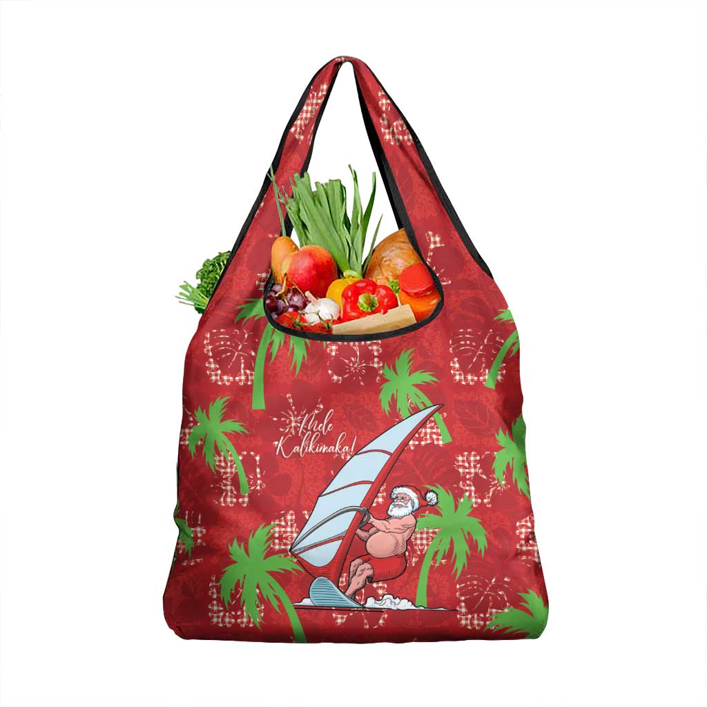 Aloha Hawaii Christmas Grocery Bag Mele Kalikimaka Windsurfing Santa Palaka Quilt Motifs - Polynesian Pride