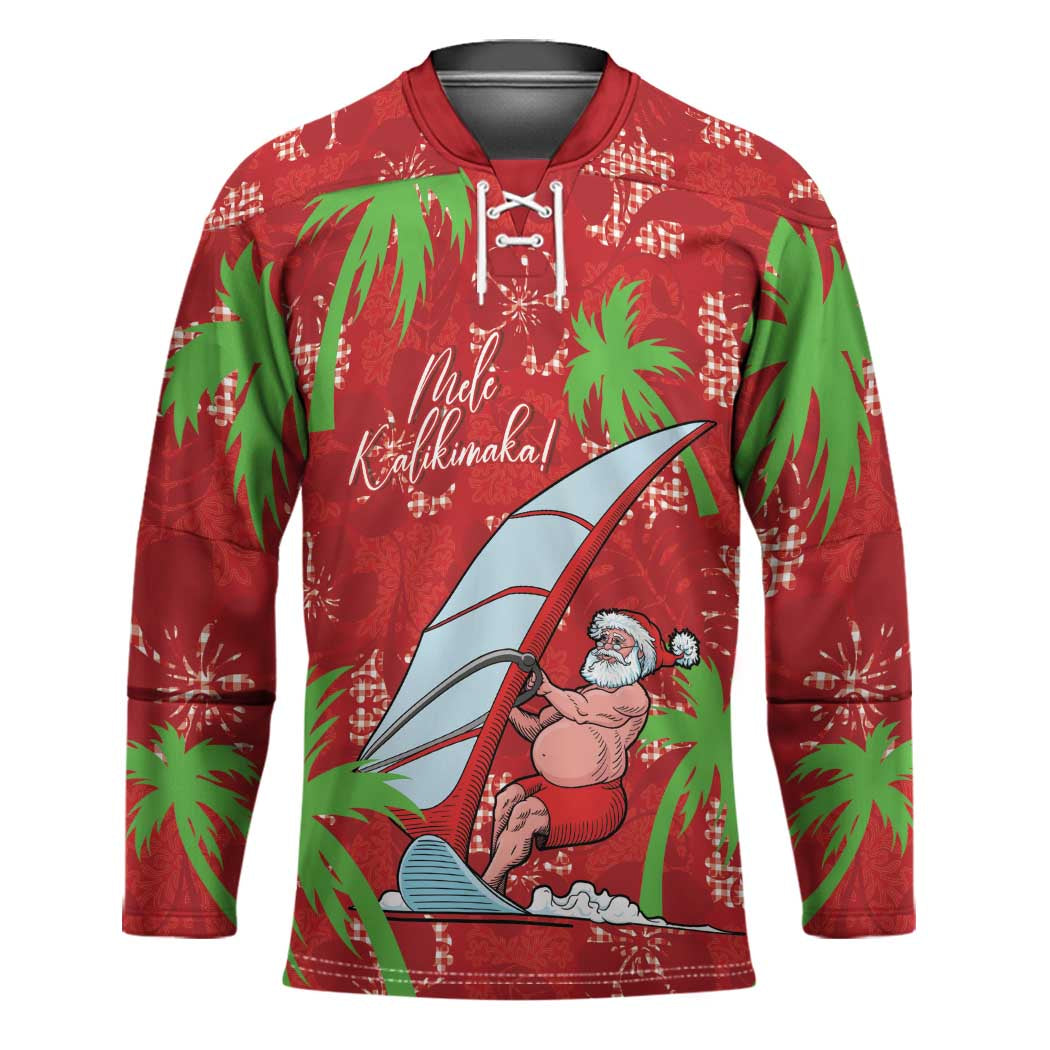 Aloha Hawaii Christmas Hockey Jersey Mele Kalikimaka Windsurfing Santa Palaka Quilt Motifs - Polynesian Pride
