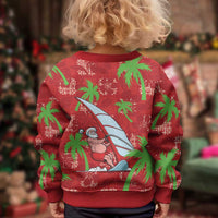Aloha Hawaii Christmas Kid Ugly Christmas Sweater Mele Kalikimaka Windsurfing Santa Palaka Quilt Motifs - Polynesian Pride