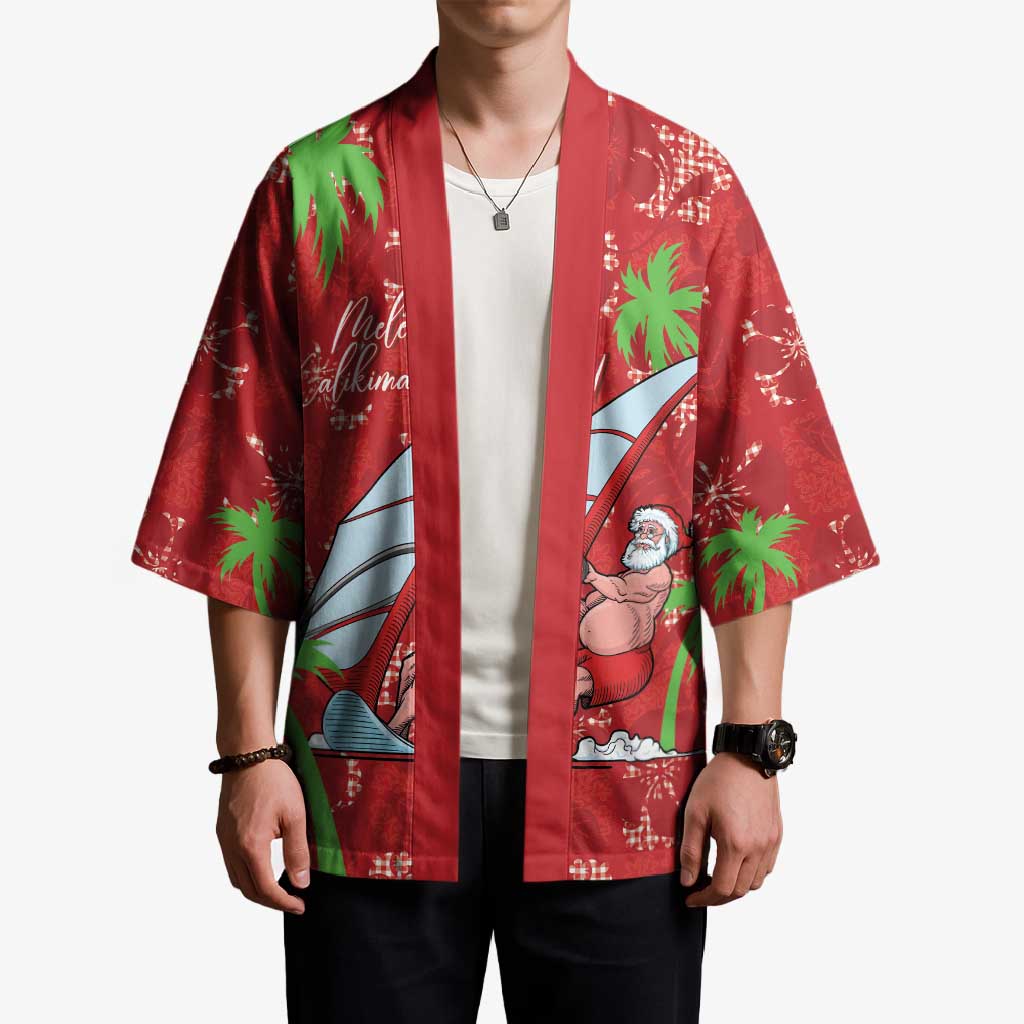 Aloha Hawaii Christmas Kimono Mele Kalikimaka Windsurfing Santa Palaka Quilt Motifs - Polynesian Pride
