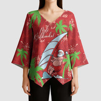 Aloha Hawaii Christmas Kimono Sleeve Blouse Mele Kalikimaka Windsurfing Santa Palaka Quilt Motifs - Polynesian Pride