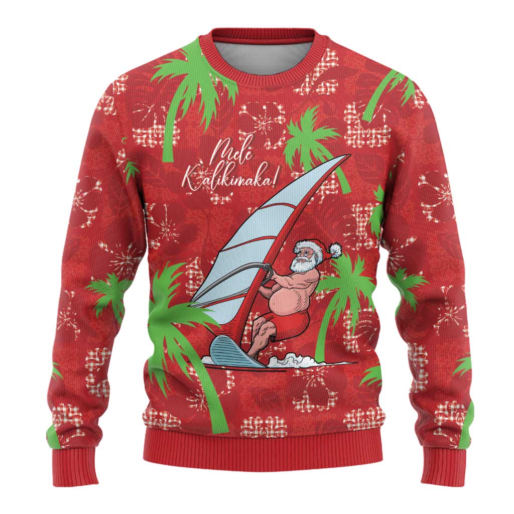 Aloha Hawaii Christmas Ugly Christmas Sweater Mele Kalikimaka Windsurfing Santa Palaka Quilt Motifs - Polynesian Pride