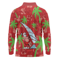 Aloha Hawaii Christmas Long Sleeve Polo Shirt Mele Kalikimaka Windsurfing Santa Palaka Quilt Motifs - Polynesian Pride