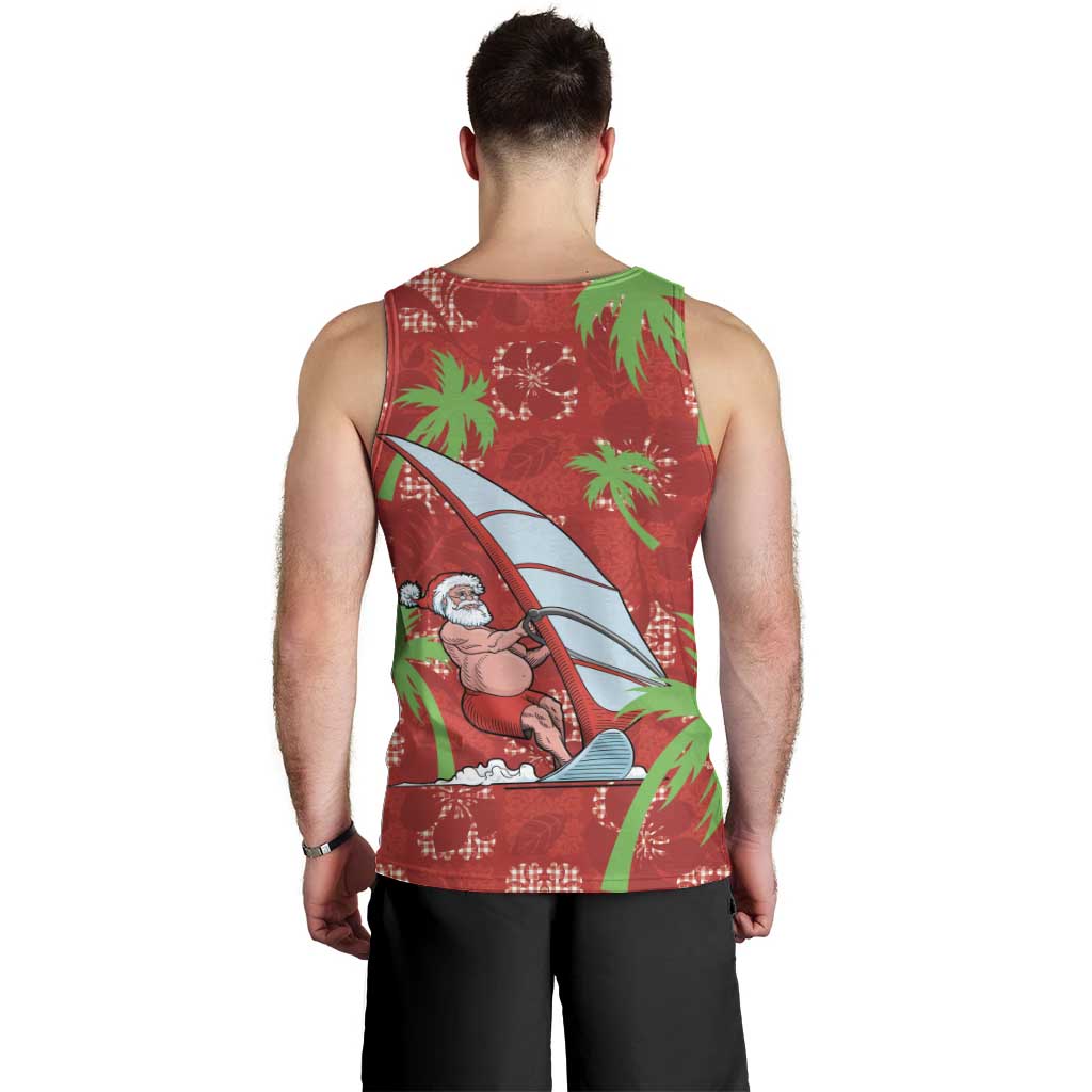 Aloha Hawaii Christmas Men Tank Top Mele Kalikimaka Windsurfing Santa Palaka Quilt Motifs - Polynesian Pride