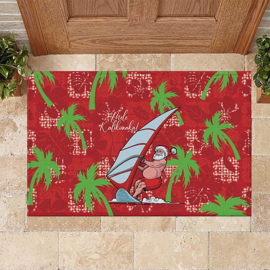 Aloha Hawaii Christmas Rubber Doormat Mele Kalikimaka Windsurfing Santa Palaka Quilt Motifs - Polynesian Pride