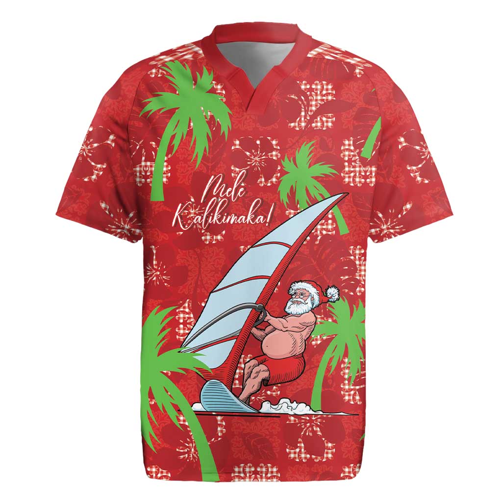 Aloha Hawaii Christmas Rugby Jersey Mele Kalikimaka Windsurfing Santa Palaka Quilt Motifs - Polynesian Pride