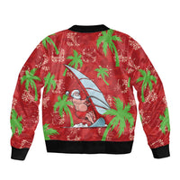 Aloha Hawaii Christmas Sleeve Zip Bomber Jacket Mele Kalikimaka Windsurfing Santa Palaka Quilt Motifs - Polynesian Pride