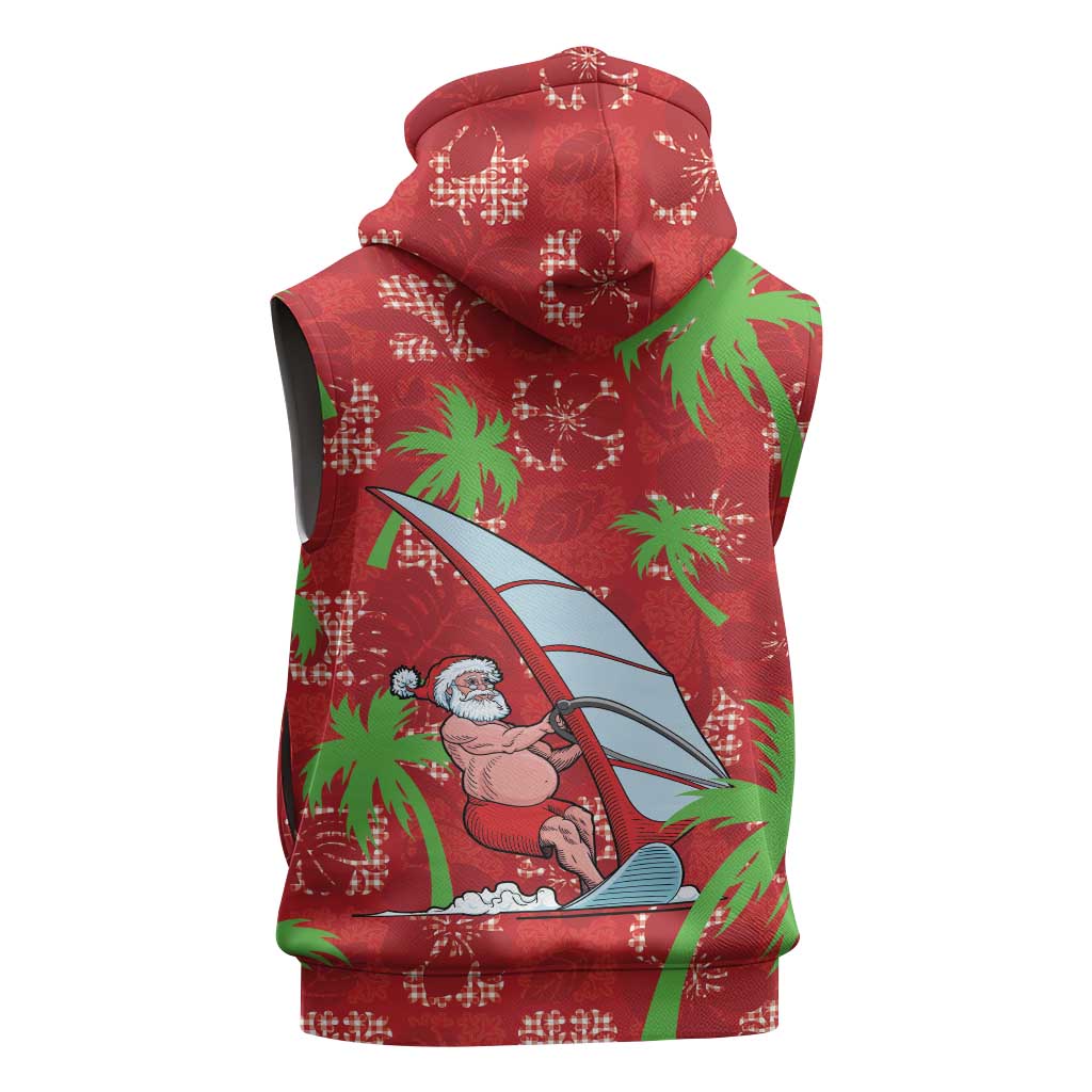 Aloha Hawaii Christmas Sleeveless Zip Hoodie Mele Kalikimaka Windsurfing Santa Palaka Quilt Motifs - Polynesian Pride