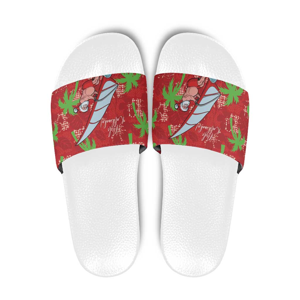 Aloha Hawaii Christmas Slide Sandals Mele Kalikimaka Windsurfing Santa Palaka Quilt Motifs - Polynesian Pride