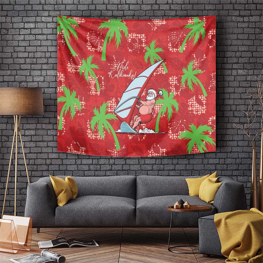 Aloha Hawaii Christmas Tapestry Mele Kalikimaka Windsurfing Santa Palaka Quilt Motifs - Polynesian Pride