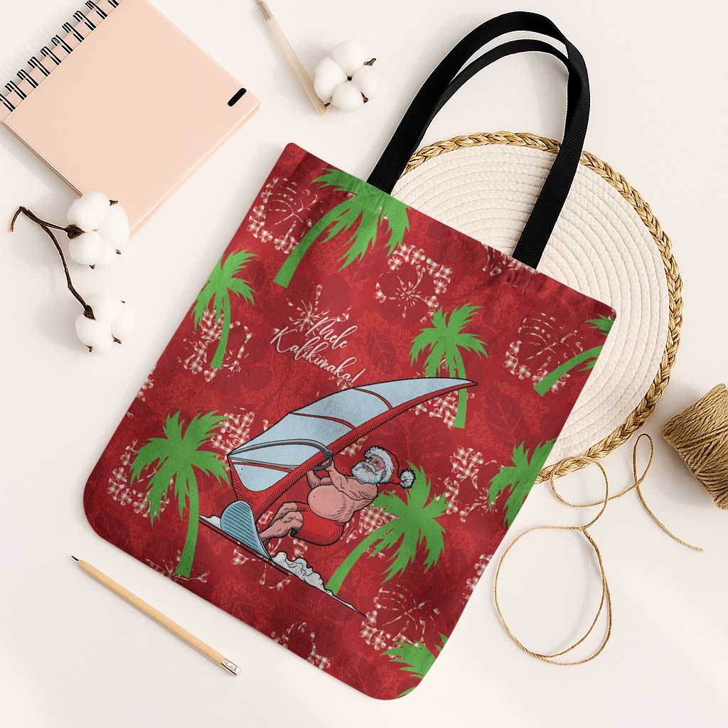 Aloha Hawaii Christmas Tote Bag Mele Kalikimaka Windsurfing Santa Palaka Quilt Motifs - Polynesian Pride