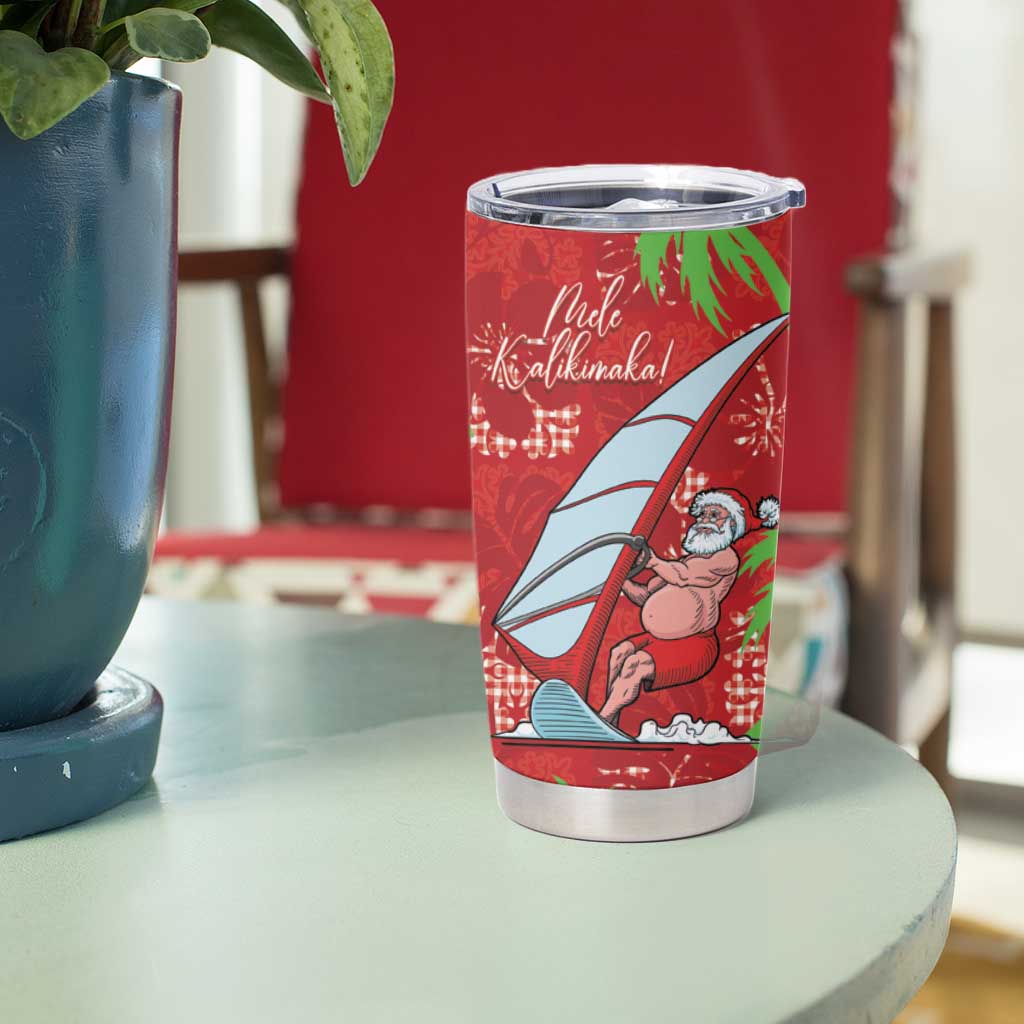Aloha Hawaii Christmas Tumbler Cup Mele Kalikimaka Windsurfing Santa Palaka Quilt Motifs - Polynesian Pride