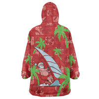 Aloha Hawaii Christmas Wearable Blanket Hoodie Mele Kalikimaka Windsurfing Santa Palaka Quilt Motifs - Polynesian Pride