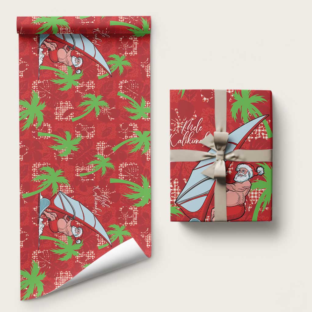 Aloha Hawaii Christmas Wrapping Paper Mele Kalikimaka Windsurfing Santa Palaka Quilt Motifs - Polynesian Pride