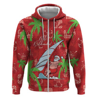 Aloha Hawaii Christmas Zip Hoodie Mele Kalikimaka Windsurfing Santa Palaka Quilt Motifs - Polynesian Pride