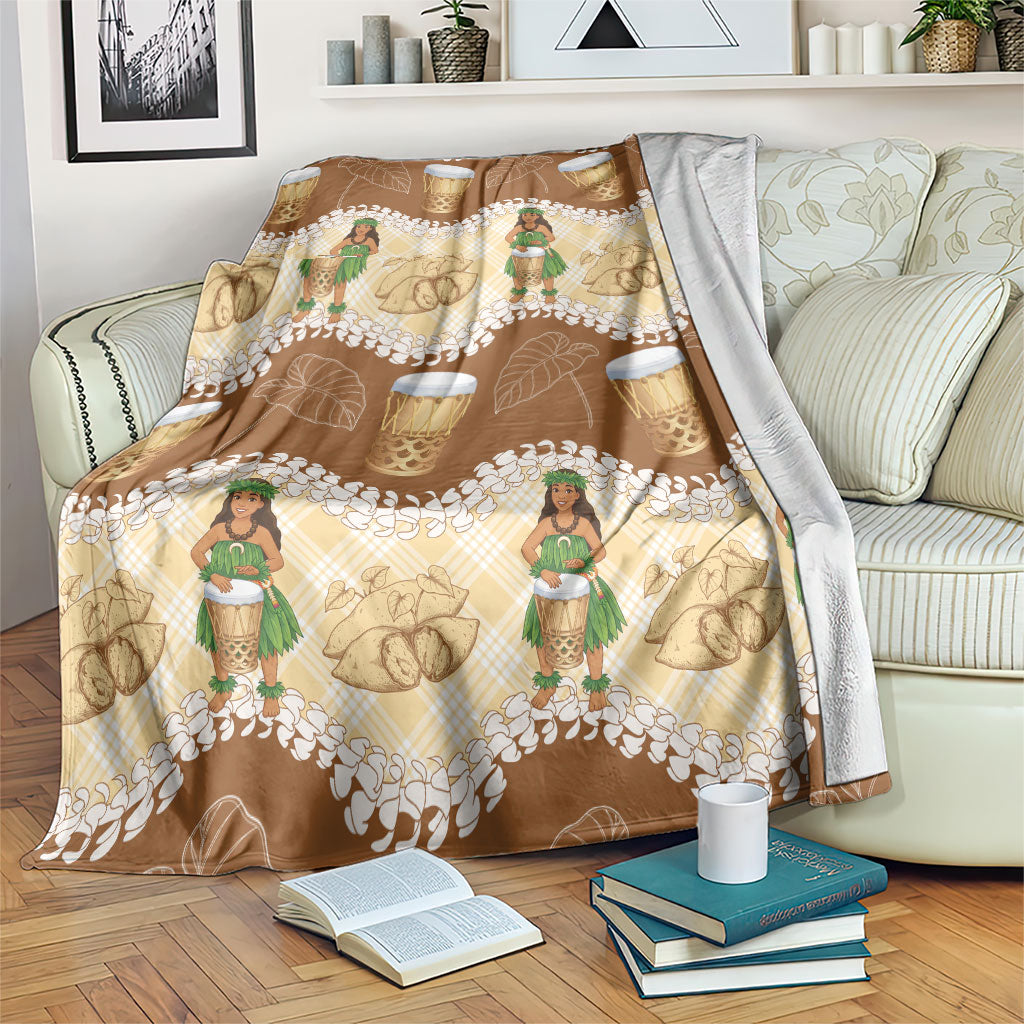 Hula Pahu Hawaii Makahiki Blanket Hawaiian Puakenikeni Lei Kalo Uala Palaka Motifs LT14 Brown - Polynesian Pride