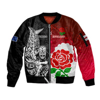 New Zealand And England Rugby Sleeve Zip Bomber Jacket 2023 World Cup All Black Combine Red Roses LT14 Unisex Black - Polynesian Pride