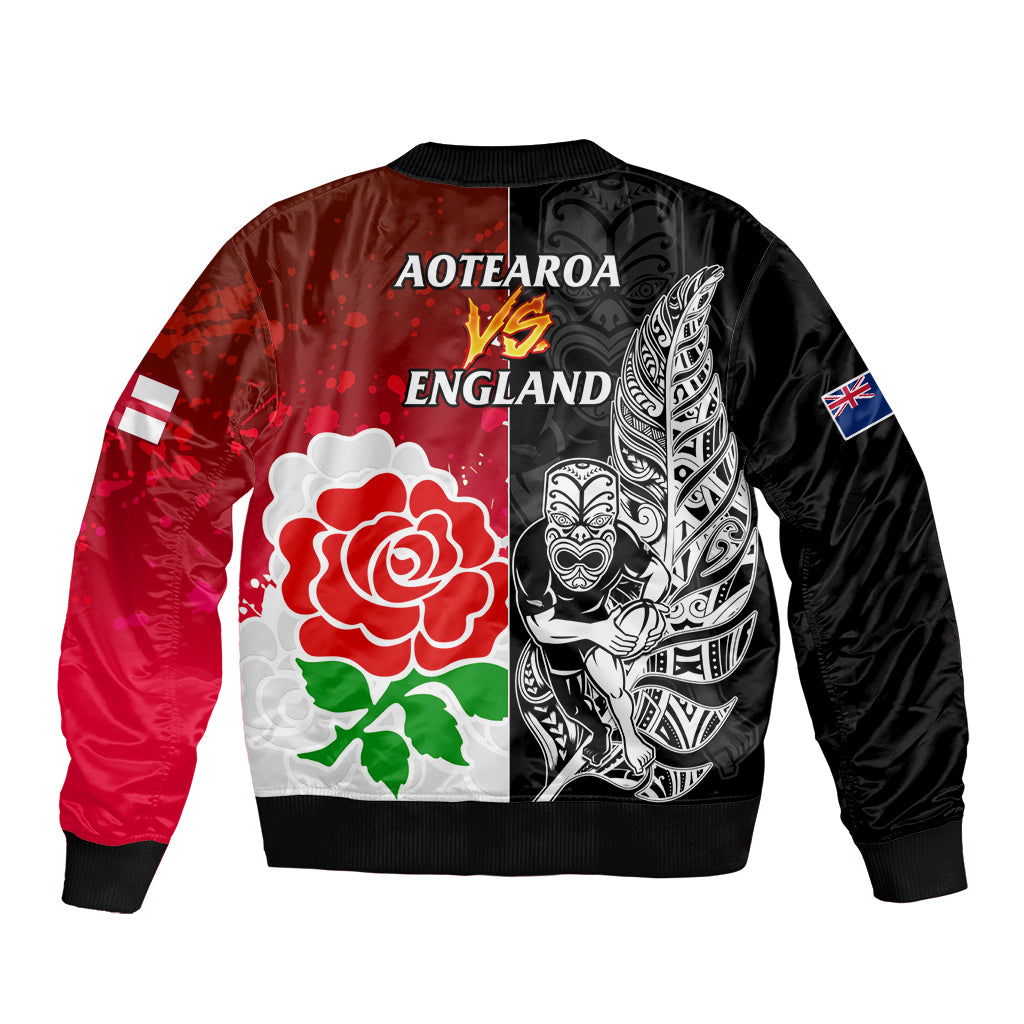 New Zealand And England Rugby Sleeve Zip Bomber Jacket 2023 World Cup All Black Combine Red Roses LT14 - Polynesian Pride