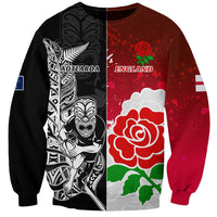 New Zealand And England Rugby Sweatshirt 2023 World Cup All Black Combine Red Roses LT14 Unisex Black - Polynesian Pride