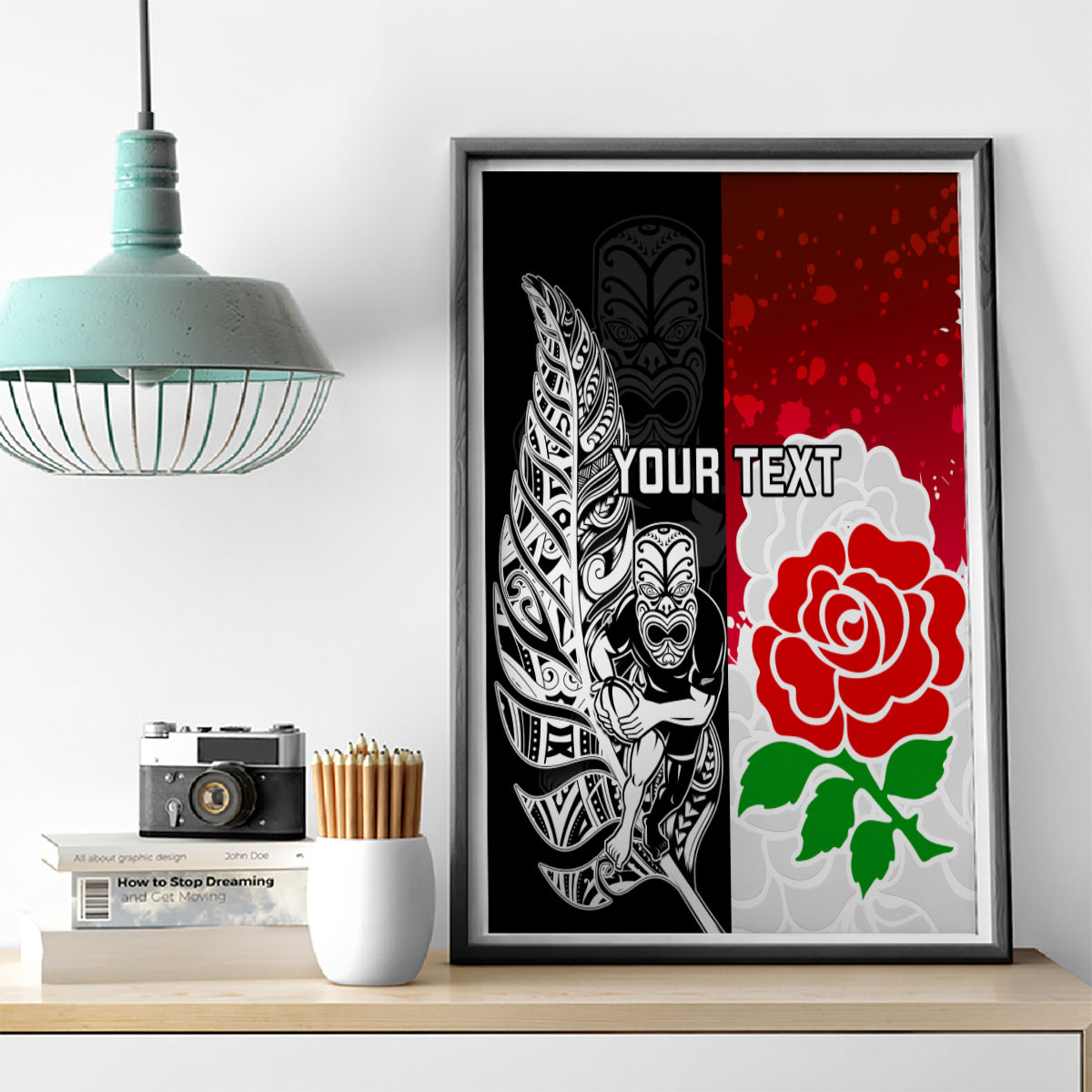 Custom New Zealand And England Rugby Canvas Wall Art 2023 World Cup All Black Combine Red Roses LT14 - Polynesian Pride