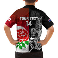 Custom New Zealand And England Rugby Family Matching Long Sleeve Bodycon Dress and Hawaiian Shirt 2023 World Cup All Black Combine Red Roses LT14 - Polynesian Pride
