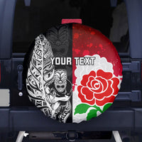 Custom New Zealand And England Rugby Spare Tire Cover 2023 World Cup All Black Combine Red Roses LT14 Black - Polynesian Pride