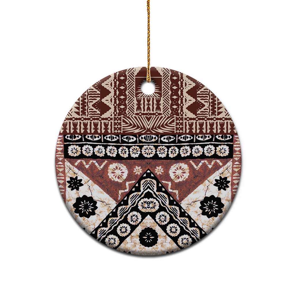 Brown Bula Fiji Ceramic Ornament Unique Masi Tapa Pattern
