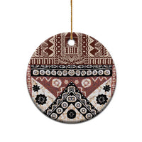 Brown Bula Fiji Ceramic Ornament Unique Masi Tapa Pattern