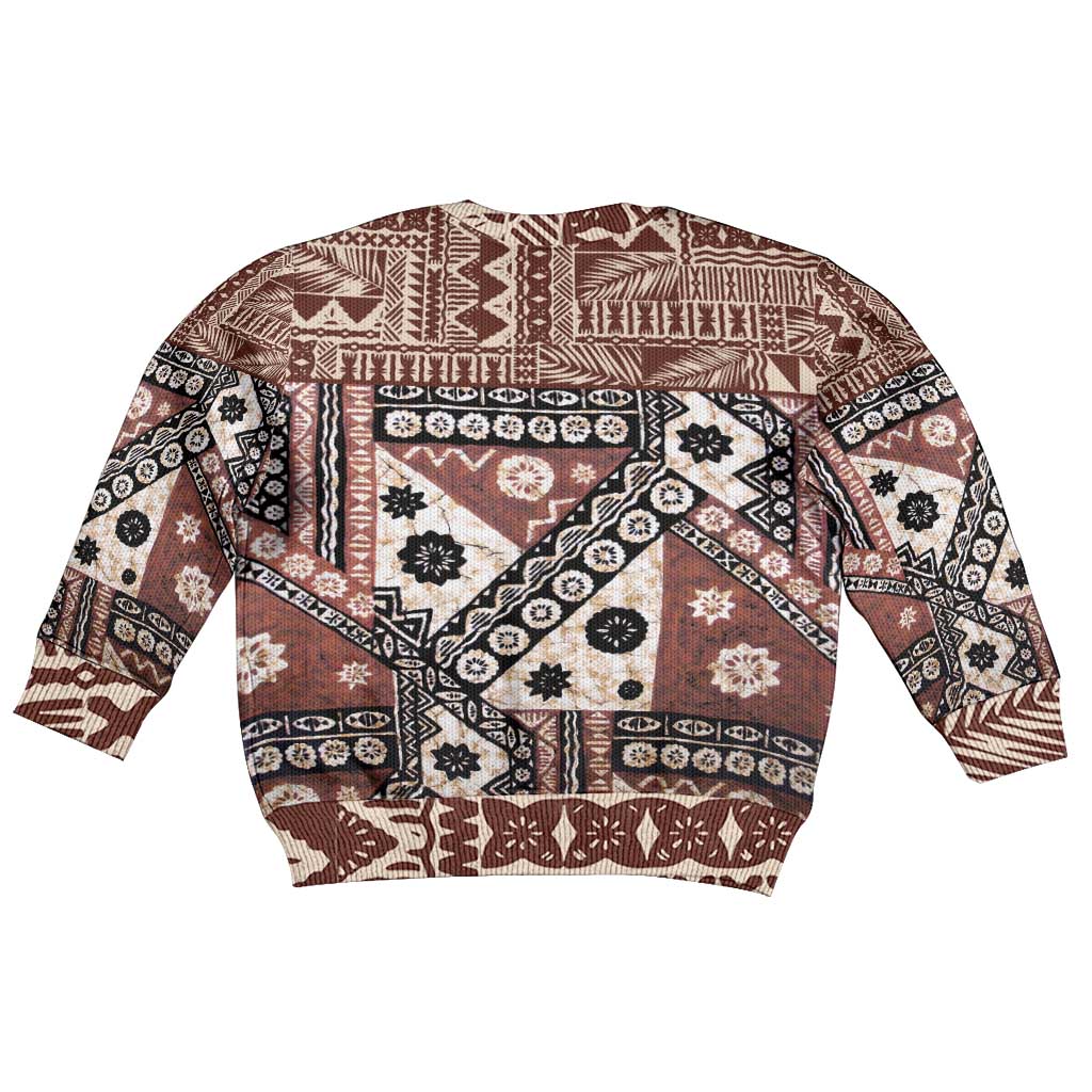 Brown Bula Fiji Kid Ugly Christmas Sweater Unique Masi Tapa Pattern LT14 - Polynesian Pride