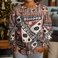 Brown Bula Fiji Kid Ugly Christmas Sweater Unique Masi Tapa Pattern LT14 - Polynesian Pride