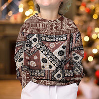 Brown Bula Fiji Kid Ugly Christmas Sweater Unique Masi Tapa Pattern LT14 - Polynesian Pride