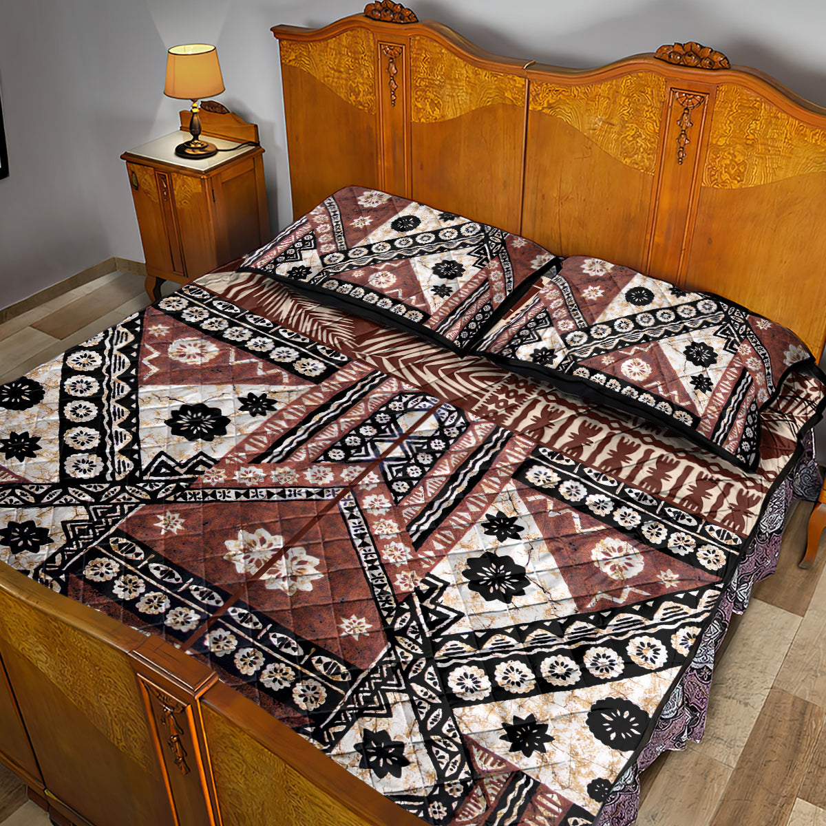 Bula Fiji Quilt Bed Set Unique Masi Tapa Pattern LT14