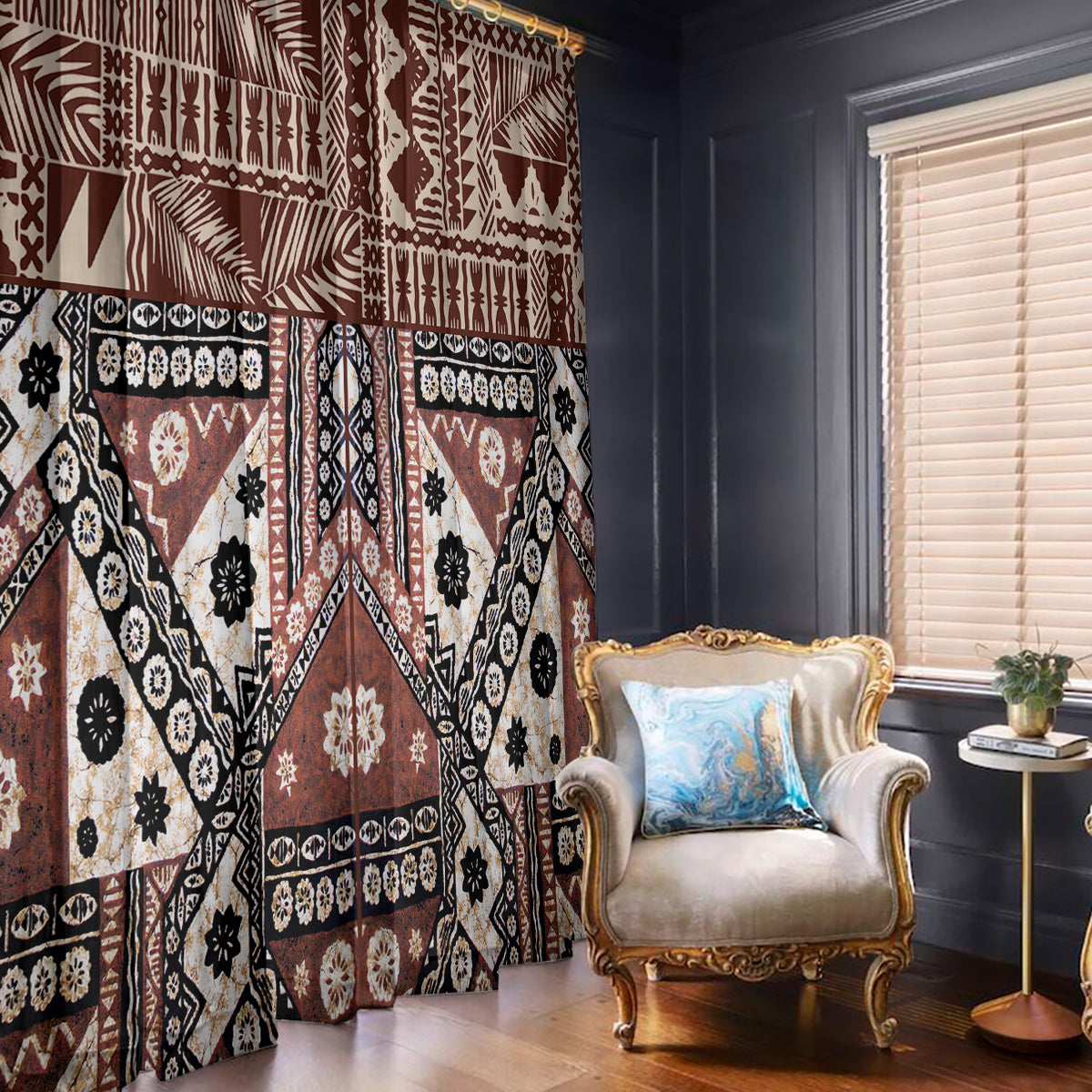 Bula Fiji Window Curtain Unique Masi Tapa Pattern LT14