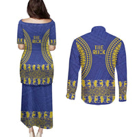 Fakaalofa Lahi Atu Niue Couples Matching Puletasi and Long Sleeve Button Shirt Siapo Pattern With Puakenikeni LT14 - Polynesian Pride
