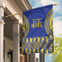 Fakaalofa Lahi Atu Niue Garden Flag Siapo Pattern With Puakenikeni LT14 House Flag Blue - Polynesian Pride