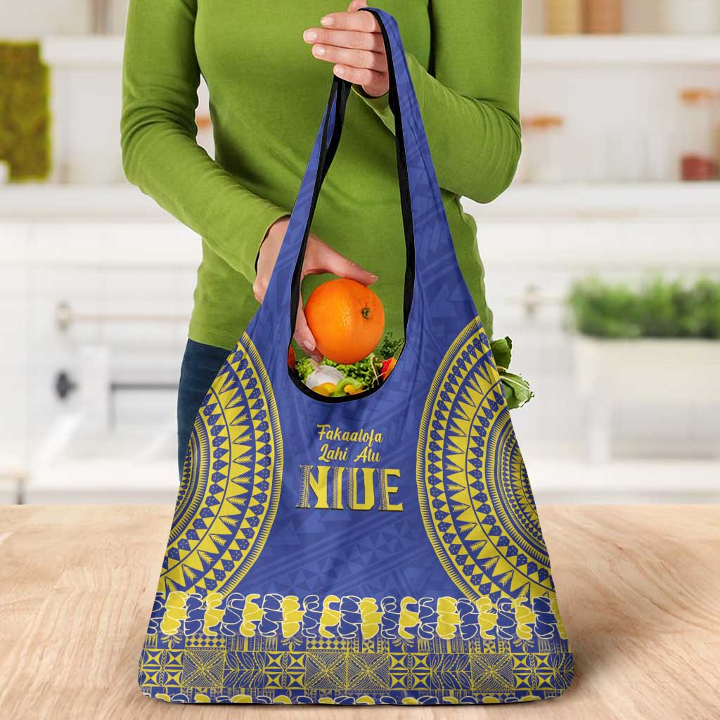 Fakaalofa Lahi Atu Niue Grocery Bag Siapo Pattern With Puakenikeni