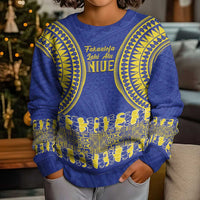 Fakaalofa Lahi Atu Niue Kid Ugly Christmas Sweater Siapo Pattern With Puakenikeni LT14 - Polynesian Pride